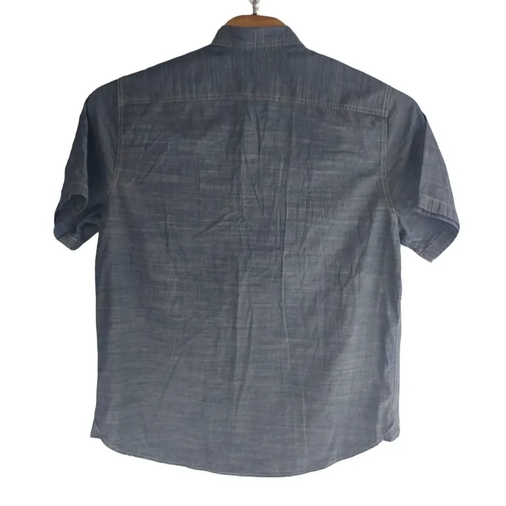 Woolrich Mens XL Blue Short Sleeve‎ Button Down Cotton Chambray Style Shirt